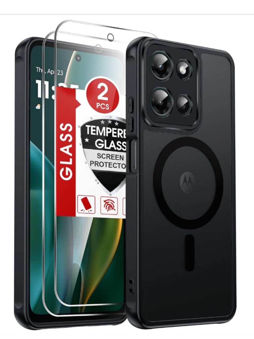 Moto G 5G 2025 Case + 2 Screen Protectors Magnetic Matte Translucent Black